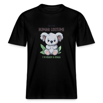 Niedliches Koala Halloween Kostüm T-Shirt -  RELAXED FIT Unisex Organic T-Shirt - Schwarz - Vorne - Alina (178cm) & Michal (187cm)