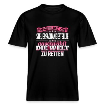 STEUERFACHANGESTELLTE - Die Auserwählte -  RELAXED FIT Unisex Organic T-Shirt - Schwarz - Vorne - Alina (178cm) & Michal (187cm)