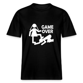 JGA Braut Bräutigam Heirat Game Over Geschenk -  RELAXED FIT Unisex Organic T-Shirt - Schwarz - Vorne - Alina (178cm) & Michal (187cm)