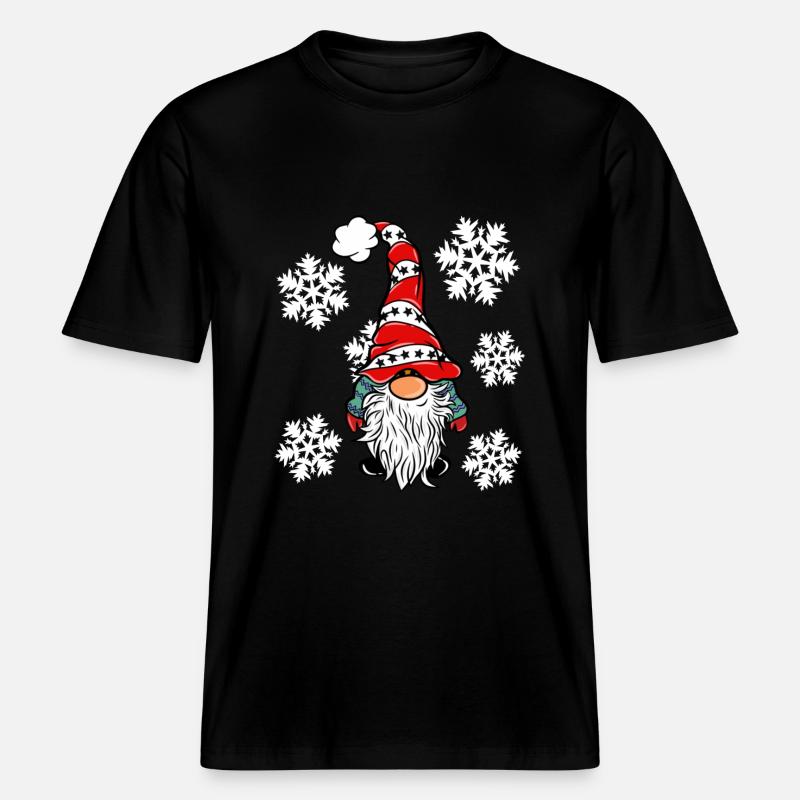 Wichtel mit Schneeflocken - RELAXED FIT Unisex Organic T-Shirt - Schwarz