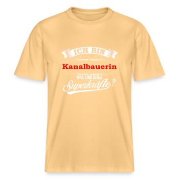 Kanalbauer Kanalbauerin Kanal Abwasser Tiefbau -  RELAXED FIT Unisex Organic T-Shirt - Hellgelb - Vorne - Alina (178cm) & Michal (187cm)
