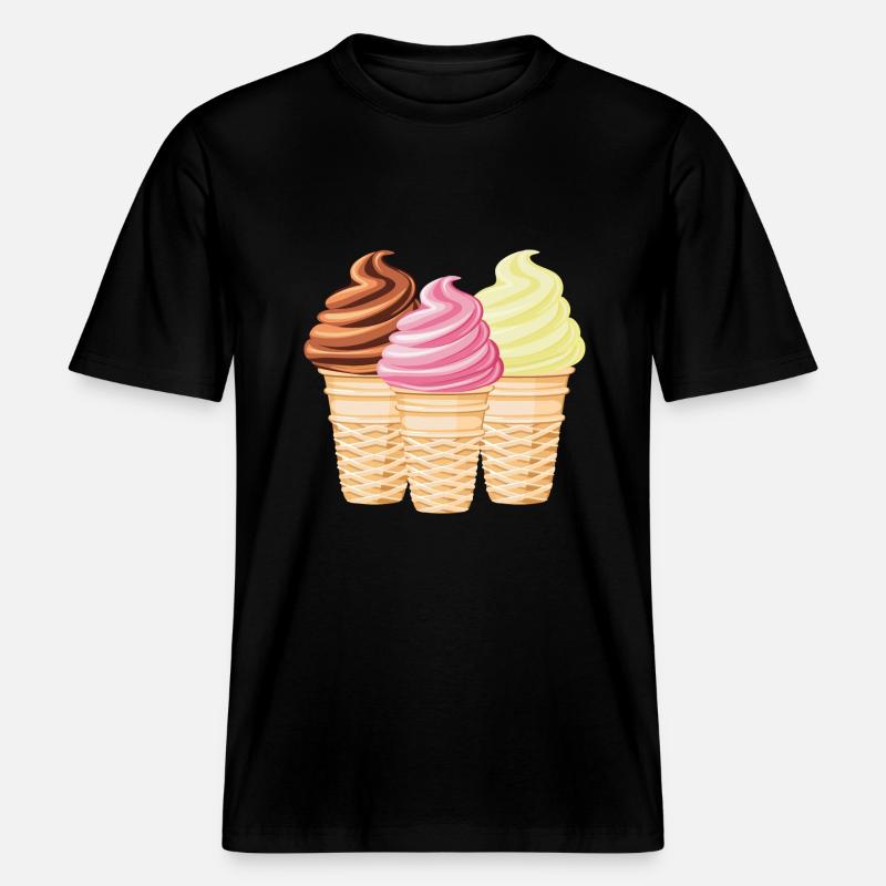 Softeis Vanille Schokolade Erdbeere -  RELAXED FIT Unisex Organic T-Shirt - Schwarz