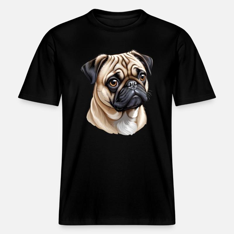 Mops Kopf -  RELAXED FIT Unisex Organic T-Shirt - Schwarz