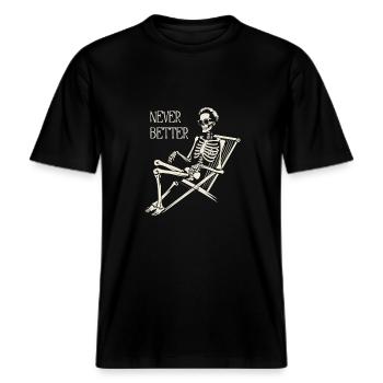 Entspanntes, lässiges Skelett T-shirt -  RELAXED FIT Unisex Organic T-Shirt - Schwarz - Vorne - Alina (178cm) & Michal (187cm)