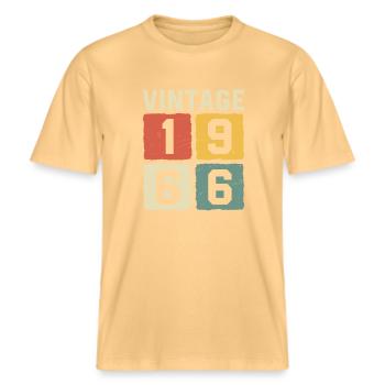 Vintage 1966 Born 1966 -  RELAXED FIT Unisex Organic T-Shirt - washed yellow - Front - Alina (178cm) & Michal (187cm)