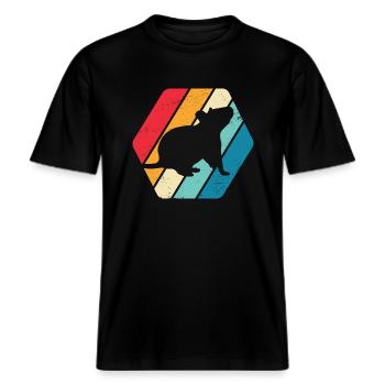 Maus Ratte Nager Nagetier Tier Natur Retro -  RELAXED FIT Unisex Organic T-Shirt - Schwarz - Vorne - Alina (178cm) & Michal (187cm)