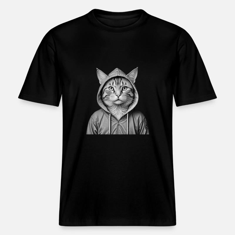 Coole Katze mit Kapuzenpullover -  RELAXED FIT Unisex Organic T-Shirt - Schwarz