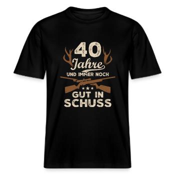 40. Geburtstag Jäger 40 Jahre Jagd -  RELAXED FIT Unisex Organic T-Shirt - Schwarz - Vorne - Alina (178cm) & Michal (187cm)