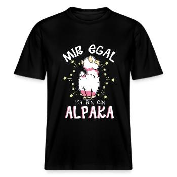 Mir egal. Ich bin ein Alpaka -  RELAXED FIT Unisex Organic T-Shirt - Schwarz - Vorne - Alina (178cm) & Michal (187cm)