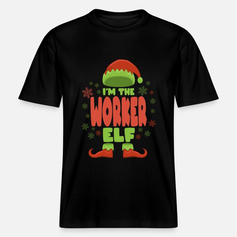 Elfe de Noël ouvrier -  T-shirt unisexe RELAXED FIT en coton bio - noir
