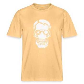 Cyber Skull – Crâne futuriste -  T-shirt unisexe RELAXED FIT en coton bio - jaune délavé - Devant - Alina (178cm) & Michal (187cm)