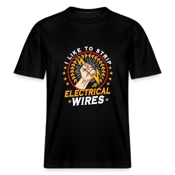 Drôle d’électricien ingénieur électricien Watt Watt -  T-shirt unisexe RELAXED FIT en coton bio - noir - Devant - Alina (178cm) & Michal (187cm)