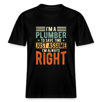 Klempner -  RELAXED FIT Unisex Organic T-Shirt - Schwarz - Vorne - Alina (178cm) & Michal (187cm)