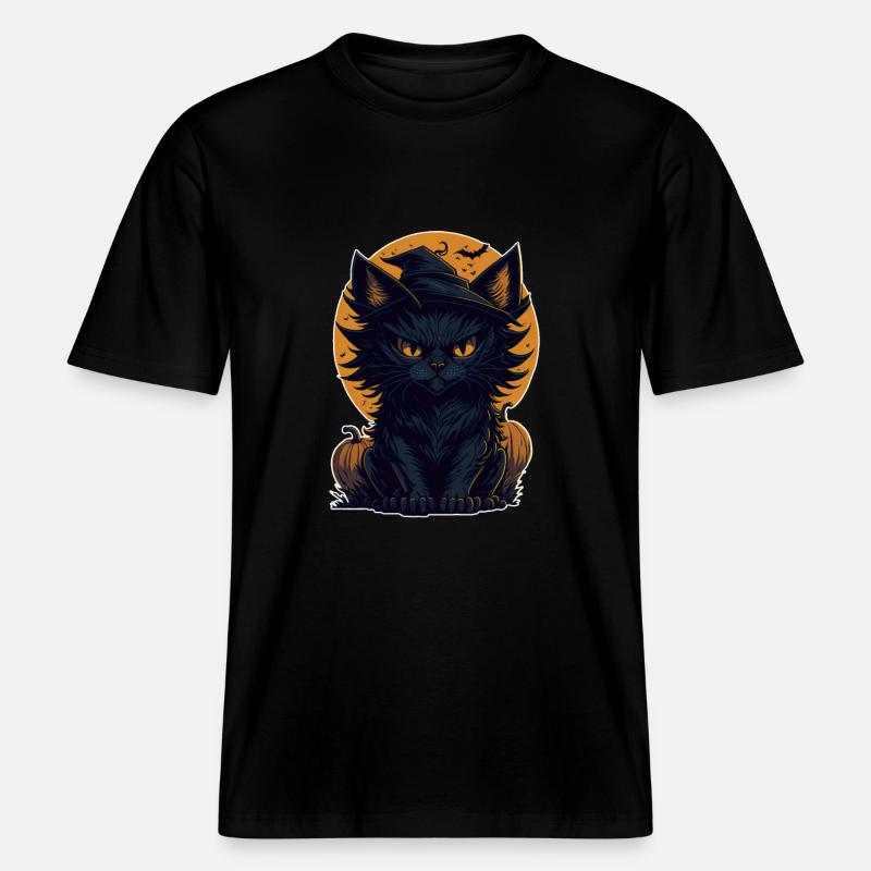 Chat Chat Noir Halloween -  T-shirt unisexe RELAXED FIT en coton bio - noir