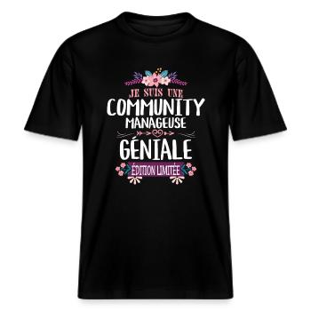 Édition Limitée Community Manageuse Géniale -  T-shirt unisexe RELAXED FIT en coton bio - noir - Devant - Alina (178cm) & Michal (187cm)