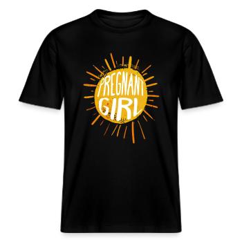 Sommerschwangerschaftsankündigung Schwangere Mutter -  RELAXED FIT Unisex Organic T-Shirt - Schwarz - Vorne - Alina (178cm) & Michal (187cm)