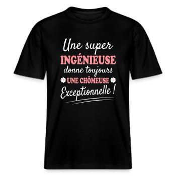 Exceptionnelle Ingénieuse Chômeuse -  T-shirt unisexe RELAXED FIT en coton bio - noir - Devant - Alina (178cm) & Michal (187cm)