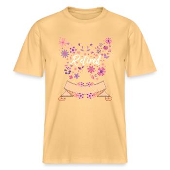 Retired Female Teacher Retired -  RELAXED FIT Unisex Organic T-Shirt - washed yellow - Front - Alina (178cm) & Michal (187cm)