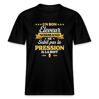 Éleveur Normand Normandie Éleveur -  T-shirt unisexe RELAXED FIT en coton bio - noir - Devant - Alina (178cm) & Michal (187cm)
