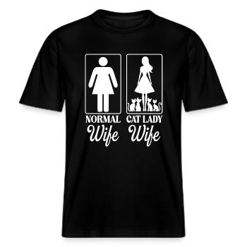 Épouse Adore Chats Nouveauté Chat Femme -  T-shirt unisexe RELAXED FIT en coton bio - noir - Devant - Alina (178cm) & Michal (187cm)