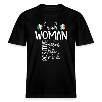 Fille Positive Femme Irlandaise -  T-shirt unisexe RELAXED FIT en coton bio - noir - Devant - Alina (178cm) & Michal (187cm)