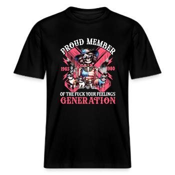 Katze Frau Humor Generation X -  RELAXED FIT Unisex Organic T-Shirt - Schwarz - Vorne - Alina (178cm) & Michal (187cm)
