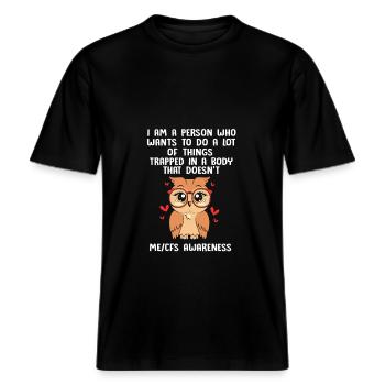 ME CFS -  RELAXED FIT Unisex Organic T-Shirt - Schwarz - Vorne - Alina (178cm) & Michal (187cm)
