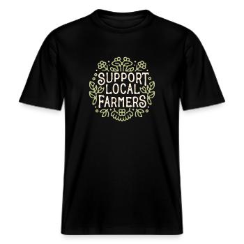 Ich unterstütze Landwirte -  RELAXED FIT Unisex Organic T-Shirt - Schwarz - Vorne - Alina (178cm) & Michal (187cm)