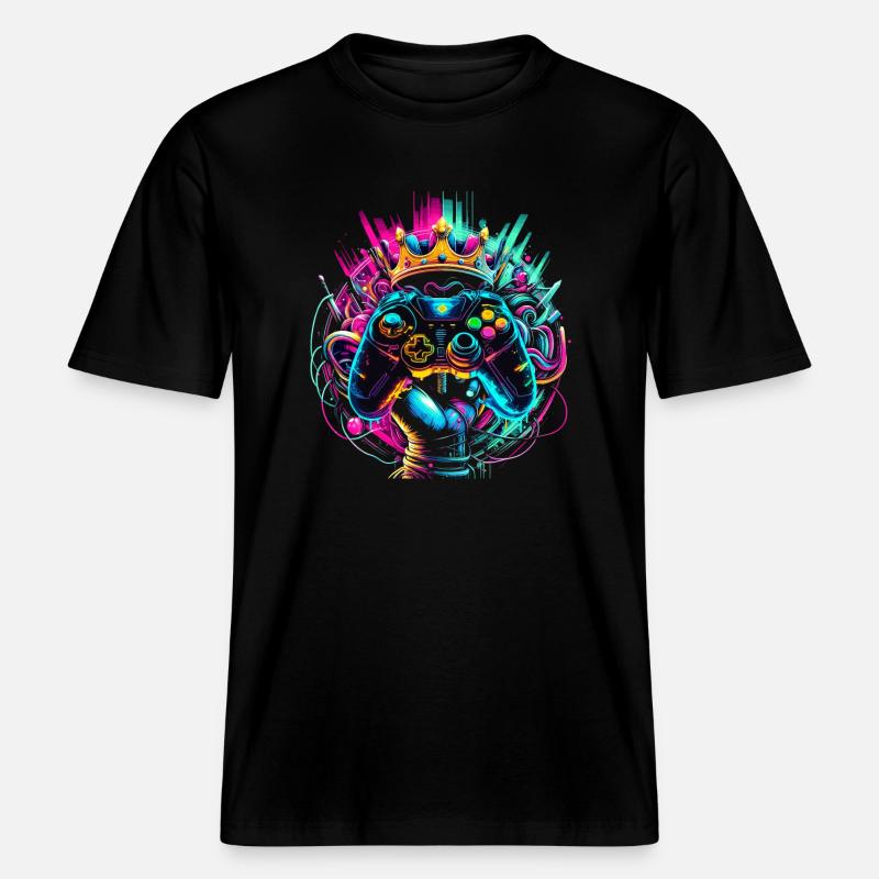 Elite Gaming Held Controller & Krone -  RELAXED FIT Unisex Organic T-Shirt - Schwarz