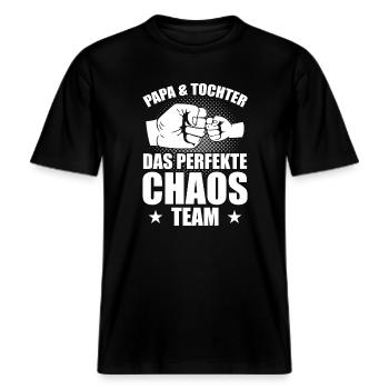 Papa Tochter das perfekte Chaos Team -  RELAXED FIT Unisex Organic T-Shirt - Schwarz - Vorne - Alina (178cm) & Michal (187cm)