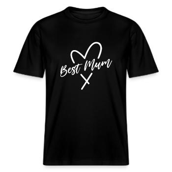 Best Mum Heart -  RELAXED FIT Unisex Organic T-Shirt - black - Front - Alina (178cm) & Michal (187cm)
