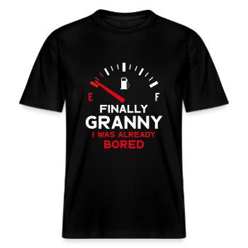 FINALLY GRANNY ENDLICH OMA -  RELAXED FIT Unisex Organic T-Shirt - Schwarz - Vorne - Alina (178cm) & Michal (187cm)