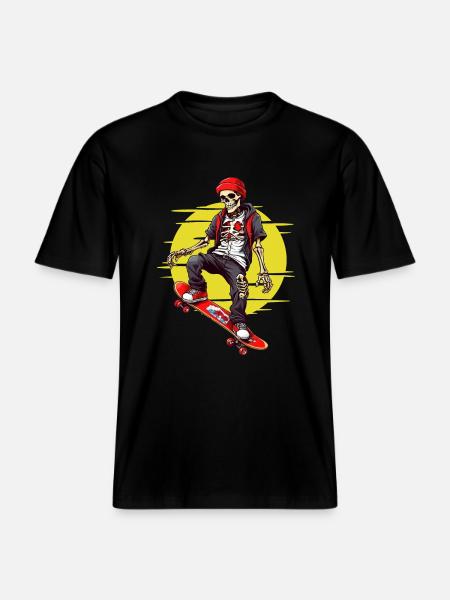 Skateboarding Skeleton - RELAXED FIT Unisex Organic T-Shirt - black