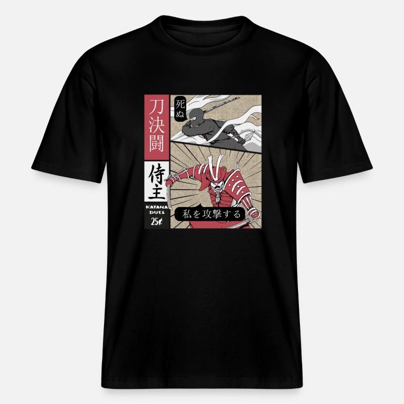 Katana Duell Ninja vs Samurai -  RELAXED FIT Unisex Organic T-Shirt - Schwarz