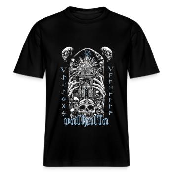 Wikinger Walhalla Runen Symbole -  RELAXED FIT Unisex Organic T-Shirt - Schwarz - Vorne - Alina (178cm) & Michal (187cm)