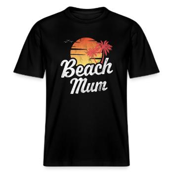 Beach Mum -  RELAXED FIT Unisex Organic T-Shirt - black - Front - Alina (178cm) & Michal (187cm)