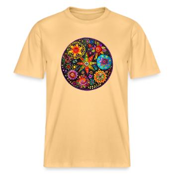 Motif floral original -  T-shirt unisexe RELAXED FIT en coton bio - jaune délavé - Devant - Alina (178cm) & Michal (187cm)