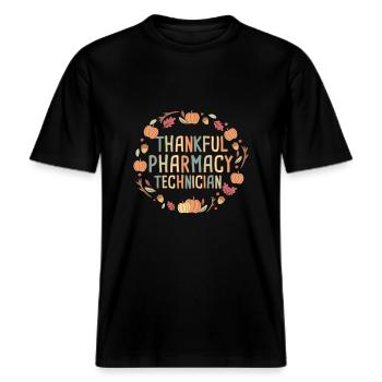 Pharmacy technician Thanksgiving -  RELAXED FIT Unisex Organic T-Shirt - Schwarz - Vorne - Alina (178cm) & Michal (187cm)