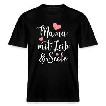 Vollblutmama Beste Mama Geschenk Liebe Mutterliebe -  RELAXED FIT Unisex Organic T-Shirt - Schwarz - Vorne - Alina (178cm) & Michal (187cm)