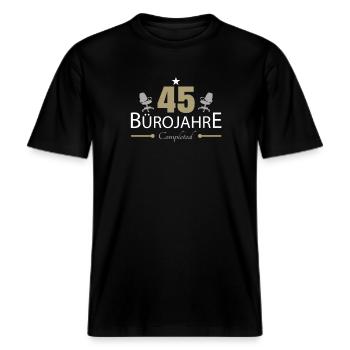 45 Jahre Jubiläum Büro -  RELAXED FIT Unisex Organic T-Shirt - Schwarz - Vorne - Alina (178cm) & Michal (187cm)