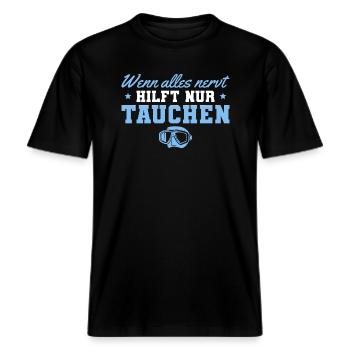 Tauchen Tauchsport Taucher -  RELAXED FIT Unisex Organic T-Shirt - Schwarz - Vorne - Alina (178cm) & Michal (187cm)