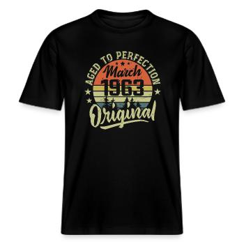 Retro März 1963 Geschenk März 1963 Geboren März 1963 -  RELAXED FIT Unisex Organic T-Shirt - Schwarz - Vorne - Alina (178cm) & Michal (187cm)