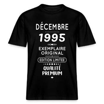Anniversaire 30 ans - Décembre 1995 Original -  T-shirt unisexe RELAXED FIT en coton bio - noir - Devant - Alina (178cm) & Michal (187cm)