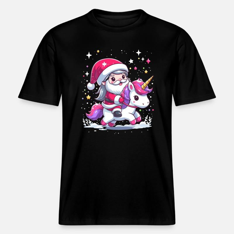 Weihnachtsmann und Einhorn -  RELAXED FIT Unisex Organic T-Shirt - Schwarz