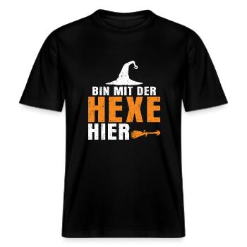 Ich Bin Mit Der Hexe Hier -  RELAXED FIT Unisex Organic T-Shirt - Schwarz - Vorne - Alina (178cm) & Michal (187cm)