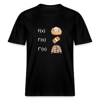 Schaf Wolle Pullover Ableitung f(x) Algebra Lehrer -  RELAXED FIT Unisex Organic T-Shirt - Schwarz - Vorne - Alina (178cm) & Michal (187cm)
