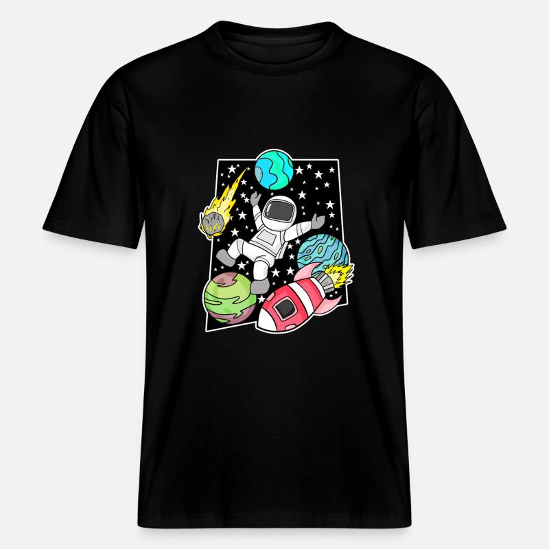 Astronaute dans l’espace avec fusée -  T-shirt unisexe RELAXED FIT en coton bio - noir