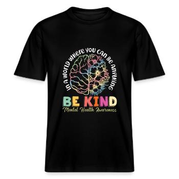 Mental Health Awareness Depression Suicide Prevent -  RELAXED FIT Unisex Organic T-Shirt - Schwarz - Vorne - Alina (178cm) & Michal (187cm)