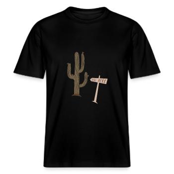 Hugs here - funny saying cactus prickly -  RELAXED FIT Unisex Organic T-Shirt - black - Front - Alina (178cm) & Michal (187cm)