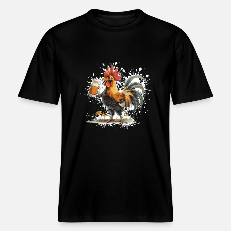 Bière de coq drôle -  T-shirt unisexe RELAXED FIT en coton bio - noir